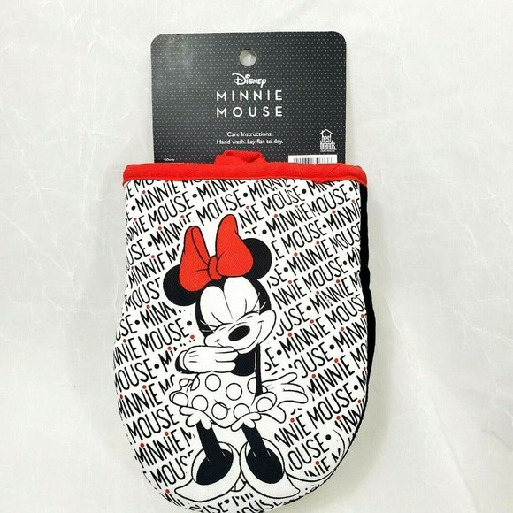 Disney Minnie Mouse Mini Oven Mitts 2pc new all over print white backing flirty - Picture 3 of 8